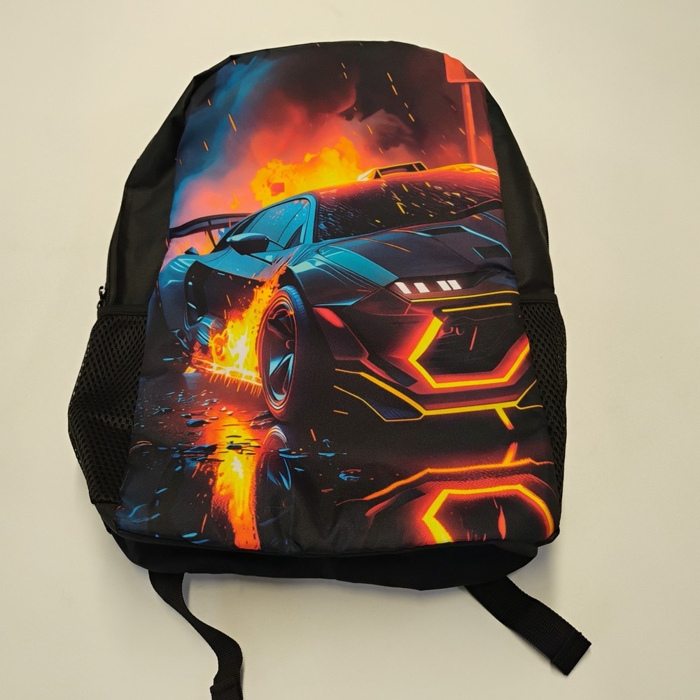 Unisex Kids Backpack Black Lambo Car Graphic 12x16 Zipper Straps NWOT